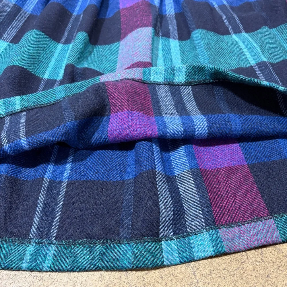 Vintage DVF Plaid Midi Skirt Blue Turquoise Purple Jewel Tone Pleated 16 Large - Picture 5 of 7